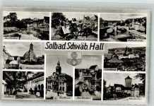 74523 W7170 Schwäbisch Hall Foto AK Kirche Michaelis Tracht Salzsieder Rathaus Weilertor Comburg