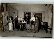 Szene aus einem Theaterstück mit Spinnrad Volksschauspiel Privatfoto AK