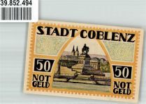56068 W5400 Koblenz am Rhein 1921 Notgeldschein 50 Pfennig Gutschein