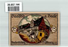 07318 O6800 Saalfeld , Saale 1921 Notgeldschein Gutschein über 75 Pfennig Postkutsche