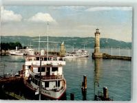 W8990 Lindau Bodensee MS Deutschland Hafeneinfahrt Blick nach Bregenz Leuchtturm Bodenseeschiff