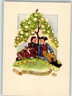 sign. Lauterborn Liesel Am Holderstrauch Tracht Main-Franken P.M.V. 75/2 Stricken Künstlerkarte