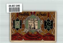 07318 O6800 Saalfeld , Saale 1921 Notgeldschein Gutschein über 75 Pfennig Bettelmönch vor der Andreaskirche