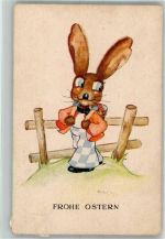 Hase vermenschlicht Herma Karte Nr. 26/4/11 Osterei 1955 Künstlerkarte