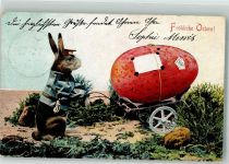 Hase vermenschlicht Großes Ei mit Räder Osterei 1908