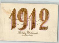 Neujahr 1912 Jugendstil Goldletter Jahreszahl 1912 Prägedruck