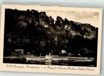 O8351 Bastei Raddampfer Weltfrieden unterhalb des Felsens Elbeschiff Foto AK