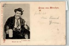 W8000 München sign. Schmitz E. Bierkrug Pfeife Verlag F.W.J. 169 Trachten Bayern 1897 Künstlerkarte