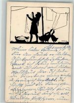 Kind Gänse Scherenschnitt Krause-Carus, A. 1915 Künstlerkarte