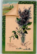 Pfingsten Karte aufgeblättert Flieder 1912 Prägedruck