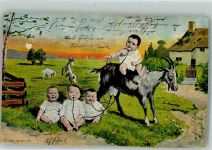 Vier Kleinkinder werden von einer Ziege gesäugt Humor B.K.W.I. 890-1 Ziege 1905