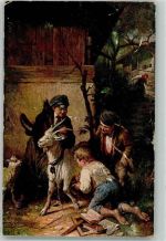 sign. Baumgartner Jungs ärgern eine Ziege Humor Galerie Münchner Meister Nr. 376 Kunstgeschichte München Künstlerkarte