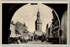 01814 O8320 Bad Schandau Foto AK Marktplatz Kirche Auto Oldtimer