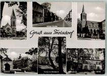 53840 W5210 Troisdorf Gebrauchsspuren Kölner Strasse Rathaus Realschule Ev. Kirche FOTO AK