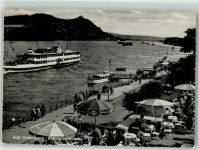 53111 W5300 Bad Godesberg Foto AK Rheinpromenade mit Rheinschifffahrt und Siebengebirge