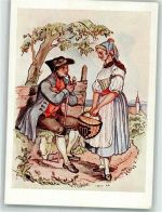 sign. Eggert, Benno Mann und Frau in schwäbischer Tracht aus der Donaugegend um 1830 Trachten Bayern Künstlerkarte