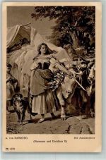 Hermann u. Dorothea II Tiergespann mit Kühe sign. von Ramberg Goethe Künstlerkarte