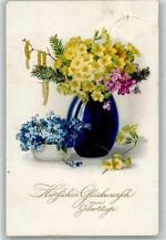 Geburtstag Glückwunsch Serie 2345 Blumen in Vasen Meissner & Buch 1921