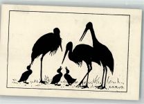 Scherenschnitt Störche Enten Krause-Carus, A. Künstlerkarte