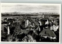 88239 W7988 Wangen im Allgäu Foto AK mit Kirche St. Martin über den Dächern der Altstadt und Alpenpanorama