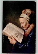 sign. Rembrandt Rembrandt`s Mutter M.K.B. 2358 Buch lesen Künstlerkarte