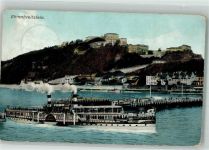 W5400 Koblenz am Rhein Dampfer Blick auf den Ehrenbreitstein Schiffbrücke Rheinschiff