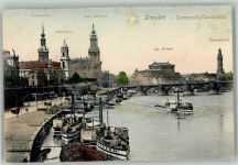 O8000 Dresden Dampfschiff Landeplatz Raddampfer Straßenbahn Friedrich August Brücke Straßenbahn Elbeschiff 1908