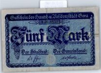 Notgeld 5 Mark , Gera Geld auf AK