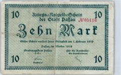 Notgeld 10 Mark , Passau Geld auf AK