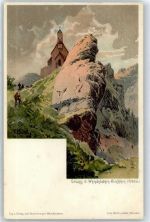 Wendelstein Lithographie / Künstlerkarte Kirche