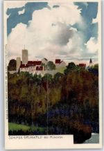 82031 W8022 Grünwald , Kr München Lithographie Schloss Grünwald
