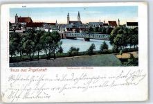 85049 W8070 Ingolstadt , Donau Lithographie Blick mit Brücke