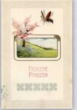 Flieder Pfingsten Maikäfer 1911 Prägedruck