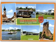 64579 W6084 Gernsheim , Rhein - Stadthausplatz Fähre Kirche Schwimmbad