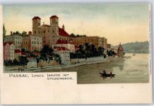 94032 W8390 Passau Lithographie Linkes Innufer mit Studienkirche