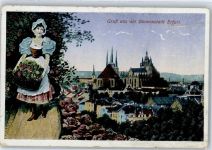 99084 O5000 Erfurt Lithographie Blumenmädchen