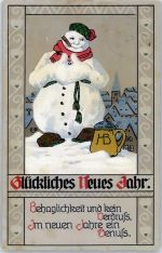 W8000 München Schneemann Neujahr Zigarre rauchen Hofbräuhaus Prägedruck