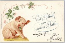 Hufeisen Kleeblatt Neujahr Schwein 1898