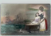 Marineschiffspost Seemanns Heimkehr Frau Kind Marine WK I Fotomontage AK