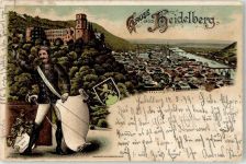 69115 W6900 Heidelberg , Neckar 1899 Lithographie Schloss Neckar