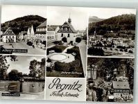 91257 W8570 Pegnitz Foto AK Unterm Rathaus Marktplatz Schwimmbad