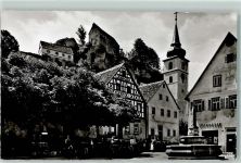 91278 W8573 Pottenstein , Oberfr - Marktplatz Sparkasse Burg Brunnen Kirche