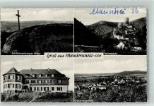 54531 W5562 Manderscheid , Eifel Foto AK Burg Jugendherberge Gipfelkreiz Mosenberger Maar