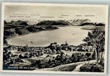 82319 W8130 Starnberg 1931 Künstlerkarte Vogelschau des Ortes mit Schloss Karwendelgebirge Alpspitze und Zugspitze Verlag Zieher, Ottmar 1906