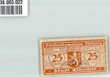 42103 W5600 Elberfeld 1919 Notgeldschein Gutschein über 25 Pfennig