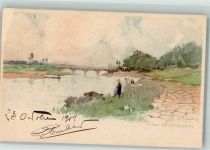 03200 Vichy 1901 Gebrauchsspuren Lithographie Le Pont sur l´Allier