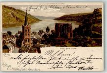 55422 W6533 Bacharach 1898 Lithographie Kirche Rhein Ruine sign.