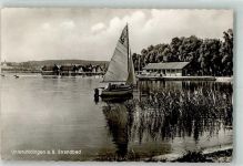88690 W7772 Unteruhldingen , Bodensee 1958 Foto AK Schwimmbad Segelboot