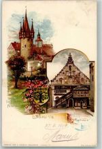 88131 W8990 Lindau Bodensee 1900 Lithographie Rathaus Peterskirche Diebsturm