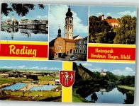 93426 W8495 Roding , Regen Foto AK Fliegeraufnahme Schwimmbad Kirche